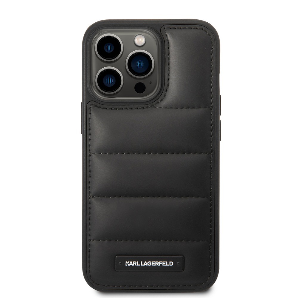 Karl Lagerfeld iPhone 15 Pro Max Cover Quilted Nylon Puffy Case Logo Plate Sort