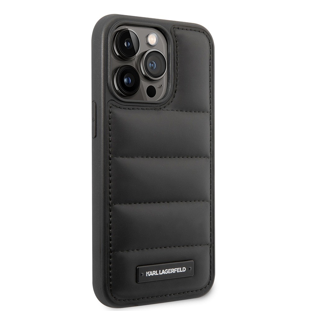 Karl Lagerfeld iPhone 15 Pro Max Cover Quilted Nylon Puffy Case Logo Plate Sort