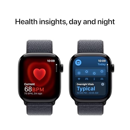 Apple Watch Series 10 GPS Smartwatch, 42mm, Jet Black Aluminum Case with Ink Sport Loop (MWWG3LW/a)