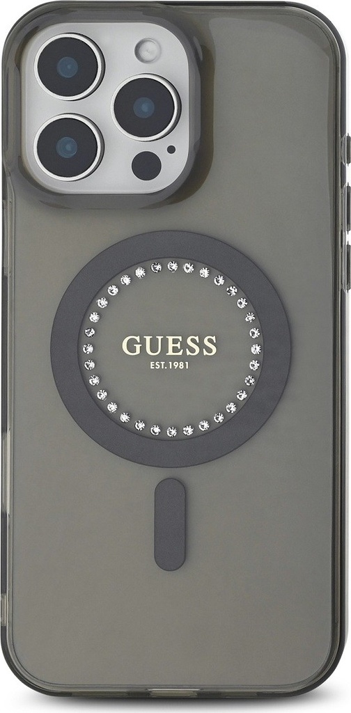 Guess Rhinestones Ring Kryt S MagSafe Pre iPhone 16 Pro Max, Čierny
