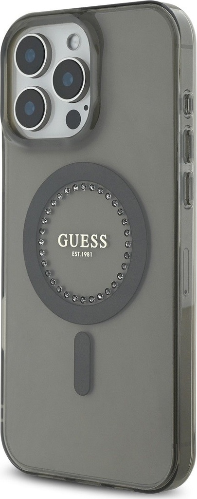 Guess Rhinestones Ring Kryt S MagSafe Pre iPhone 16 Pro Max, Čierny
