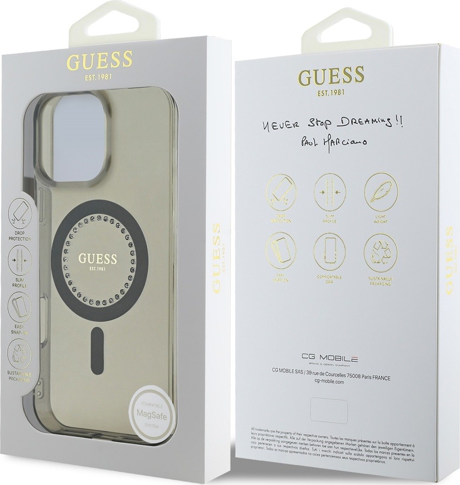 Guess Rhinestones Ring Kryt S MagSafe Pre iPhone 16 Pro Max, Čierny