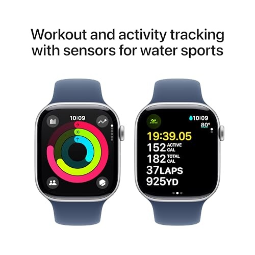 Apple Watch Series 10 GPS 46mm Silver Aluminum Case with Denim Sport Band - M/L