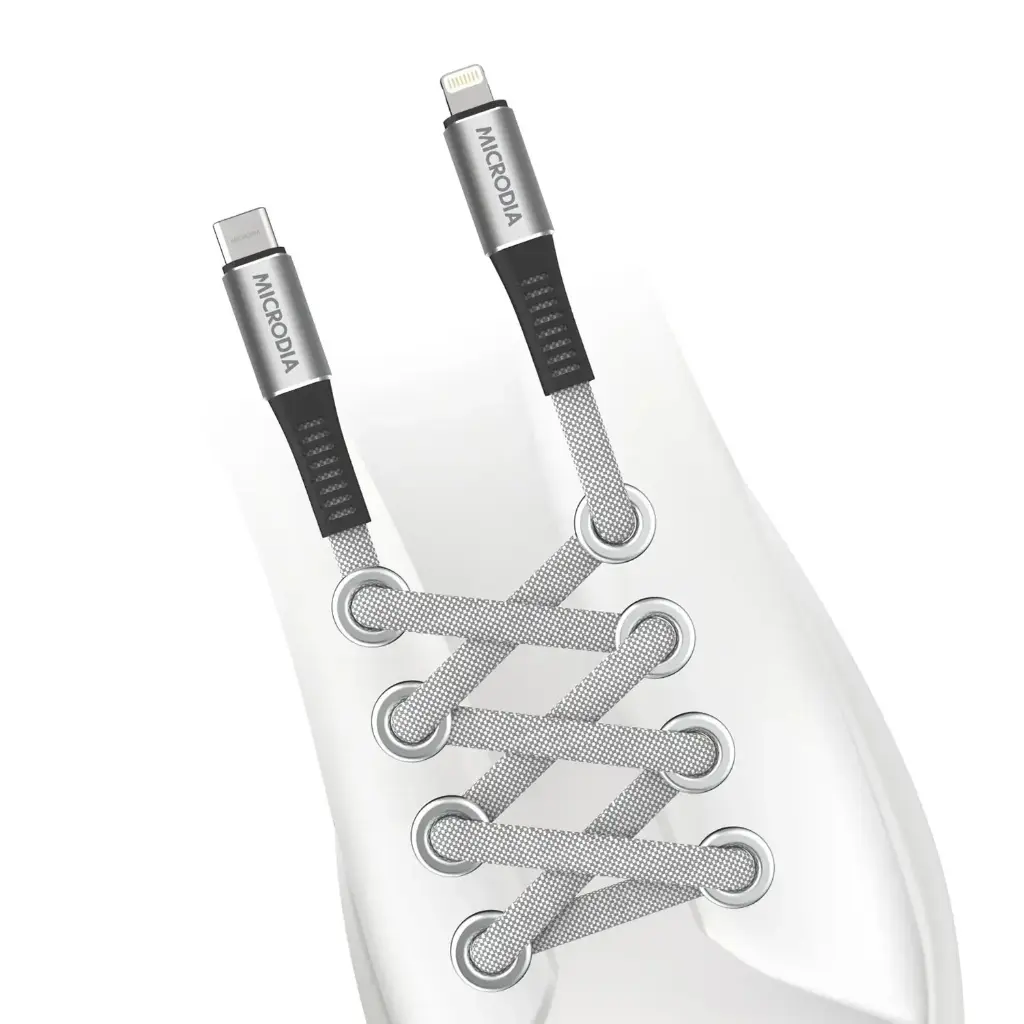 Microdia ExeCable Shoelace PD 60W USB-C To Lightning Silver 2.6m