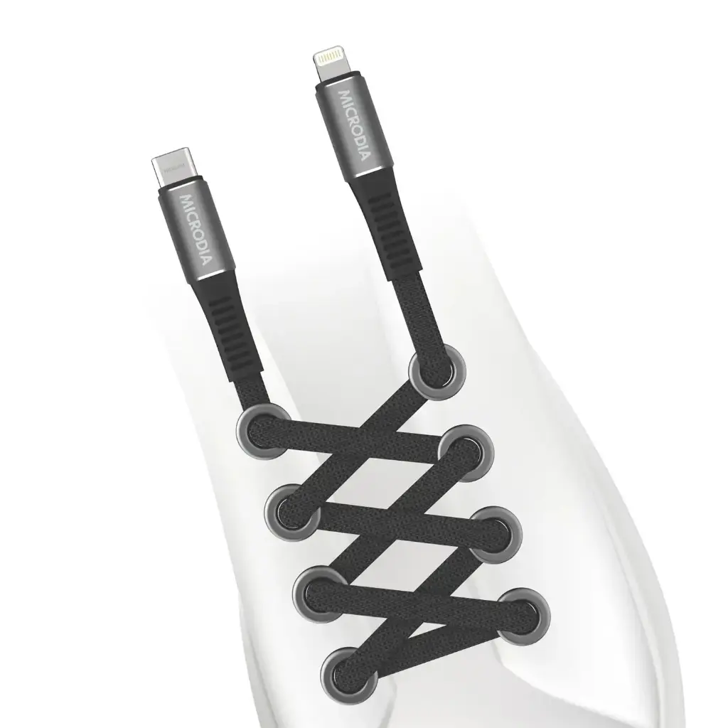 Microdia ExeCable Shoelace PD 60W USB-C To Lightning Black 2.6m