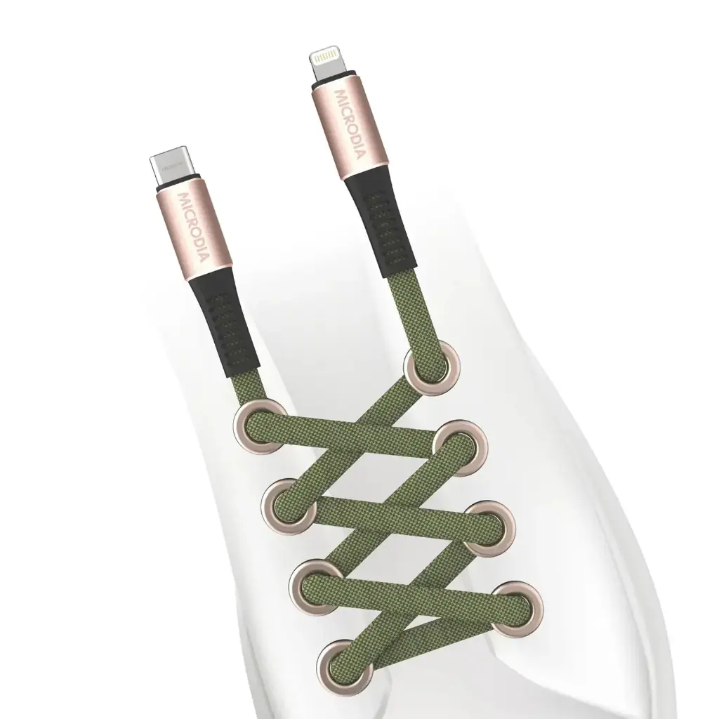 Microdia ExeCable Shoelace PD 60W USB-C To Lightning Olive 1.3m