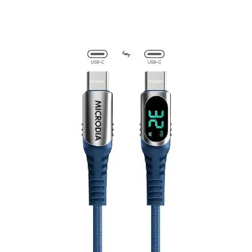 Microdia ExeCable Digital-Display PD 60W USB-C To USB-C With Charging Power Display Blue 
