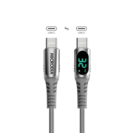 Microdia ExeCable Digital-Display PD 60W USB-C To USB-C With Charging Power Display Silver