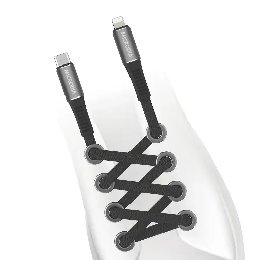 Microdia ExeCable Shoelace PD 60W USB-C To Lightning Black 2.6m