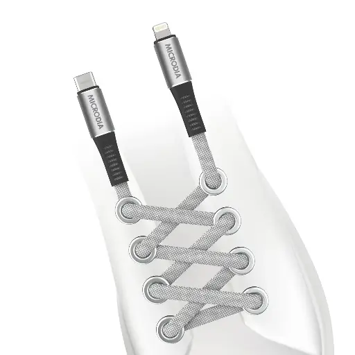 Microdia ExeCable Shoelace PD 60W USB-C To Lightning Silver 1.3m