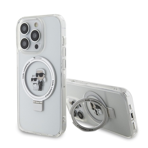 Karl Lagerfeld iPhone 15 Pro Max Cover Ring Stand MagSafe Hvid