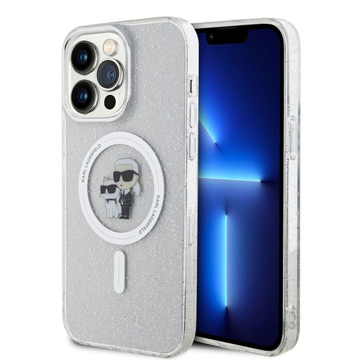 Karl Lagerfeld Glitter Karl & Choupette Hard Case with MagSafe for iPhone 15 Pro Max 6.7  Clear - KLHMP15XHGKCNOT