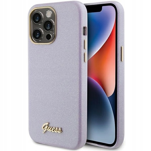Guess Glitter Glossy Script Hard Case for iPhone 15 Pro Max 6.7  Lilac - GUHCP15XPGMCSL