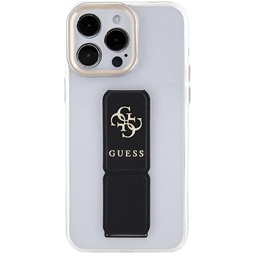 Guess PU Grip Stand 4G Metal Logo Back Cover Für iPhone 15 Pro Max Schwarz