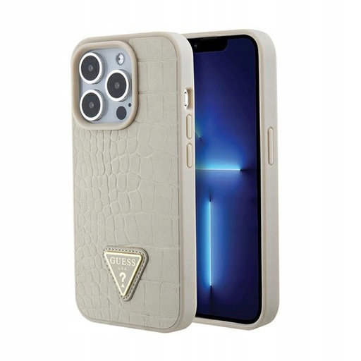 Etui iPhone 15 Pro Max Złote Guess Croco Triangle Metal Logo
