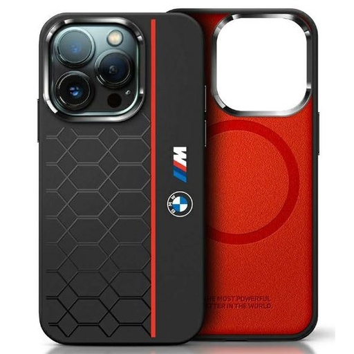 BMW M Series Silicone Hexagon Red Line Case with MagSafe for iPhone 16 Pro Max 6.9" Black - BMHMP16X23SHER